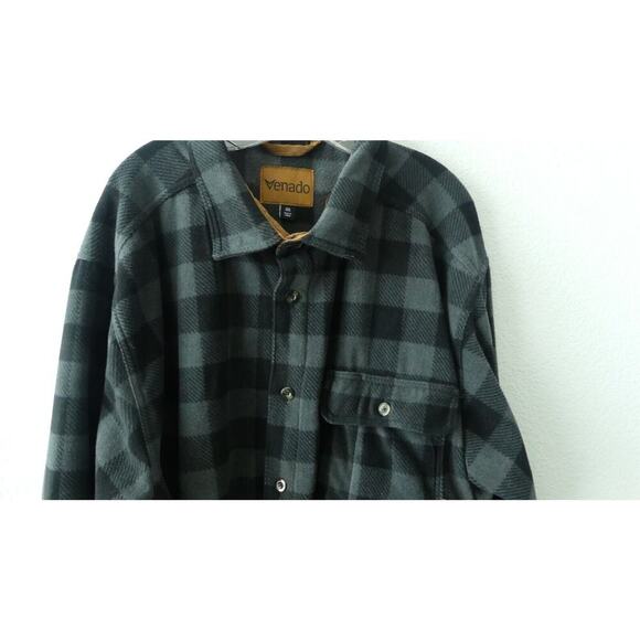 Venado Plaid Fleece Shirt Black Gray Button Front Men's Sz 3XL Lagenlook Outdoor - Picture 3 of 8
